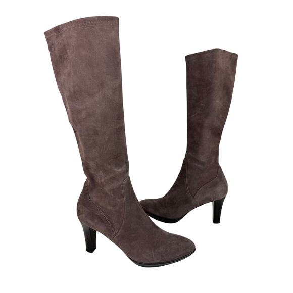 AQUATALIA Womens Gray Pointed Toe Side Zip Leather Knee High Boots Size 9.5 - Picture 2 of 8